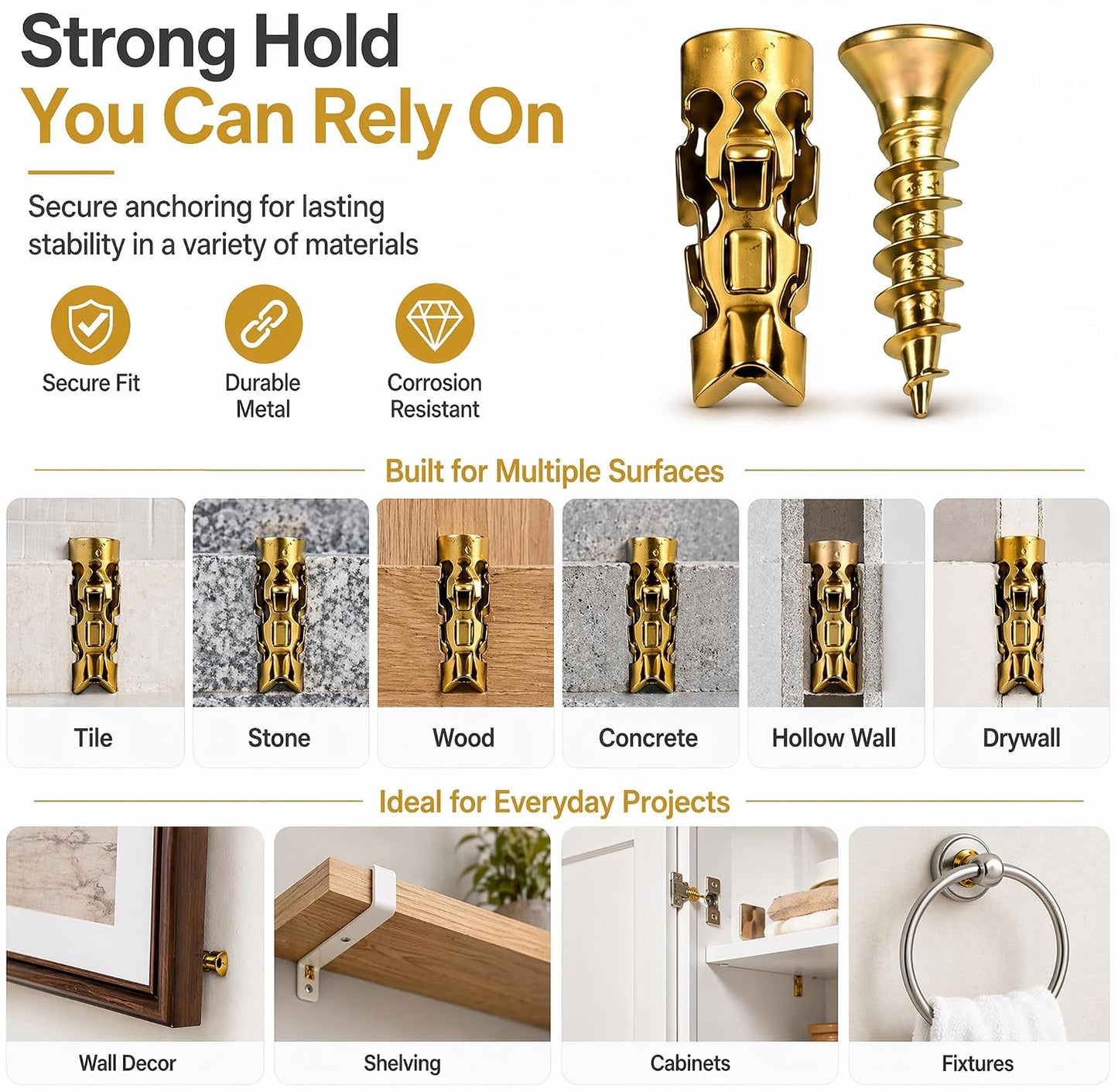 6×14mm Short Expansion Screw Set for Cabinet Hinge Repair & Stripped Thread Restoration Door Hinge, Fits 6mm Drill Holes in Tile Stone Wood 30Set