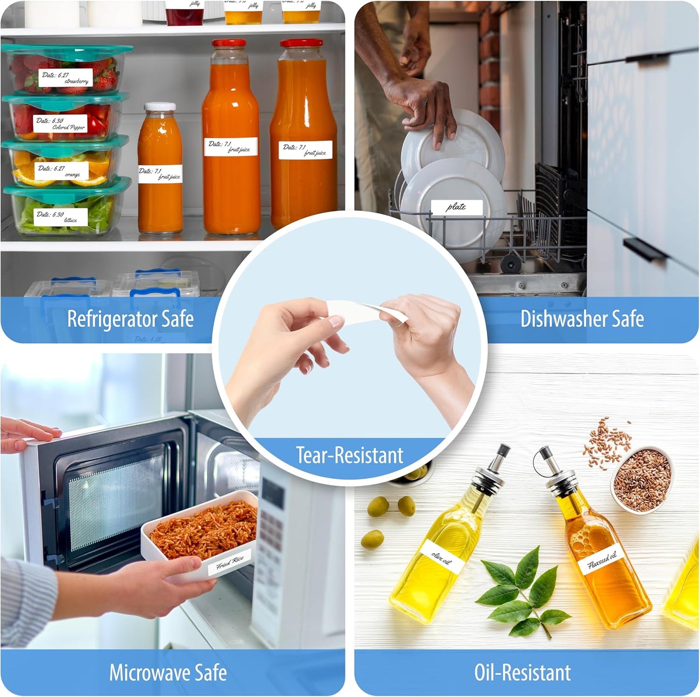 1000 Removable Food Labels, Water/Oil/Tear Resistant Blank Stickers with Perforation Line for Food Containers, Freezer, Fridge, Jars, Pantry, Organization (1” x 2”)