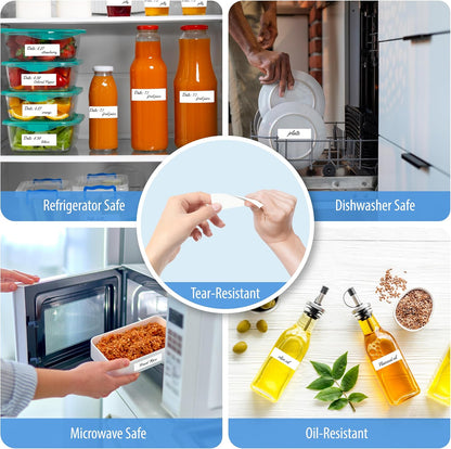 1000 Removable Food Labels, Water/Oil/Tear Resistant Blank Stickers with Perforation Line for Food Containers, Freezer, Fridge, Jars, Pantry, Organization (1” x 2”)