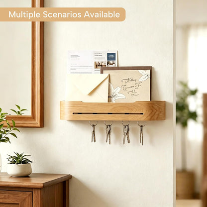 Key Holder Wall Mount with 5 Hidden Hooks Minimalis Key Hanger Rack Wood Modern Hollow Key Hook Mail Organizer Tray Shelf Home Decor for Entryway Furniture