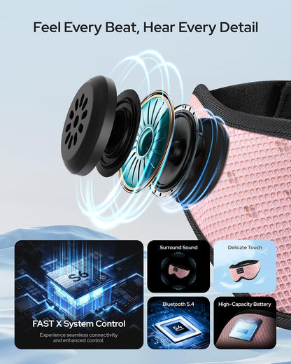 MUSICOZY Bluetooth Sleep Mask Headphones for Side Sleepers | Soft Mesh Eye Masks With Ultra-Thin Speakers, HD Audio, Comfortable Fit For Sleeping, Travel and Relaxation