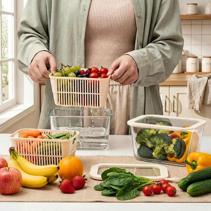 Glass Food Storage Containers with Glass Lids, Microwave Safe Food Container Set, Aitight Meal Prep Container Set, BPA Free, 2 extra Colanders, LeakProof, 2 Pack of 60oz