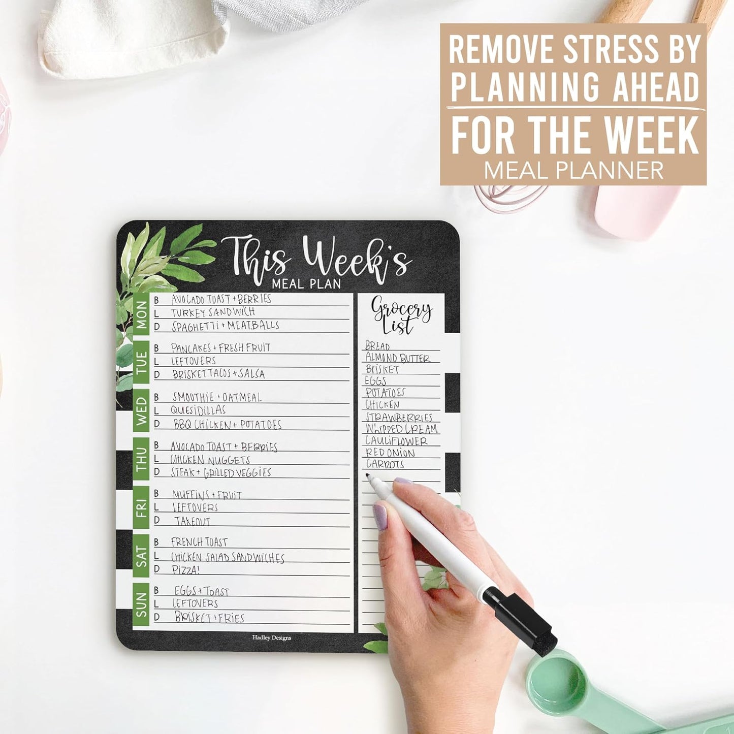 Hadley Designs Weekly Meal Planner for Fridge - Dinner Menu Board for Kitchen, Colorful Weekly Menu Board Dry Erase, Dry Erase Meal Planner for Fridge