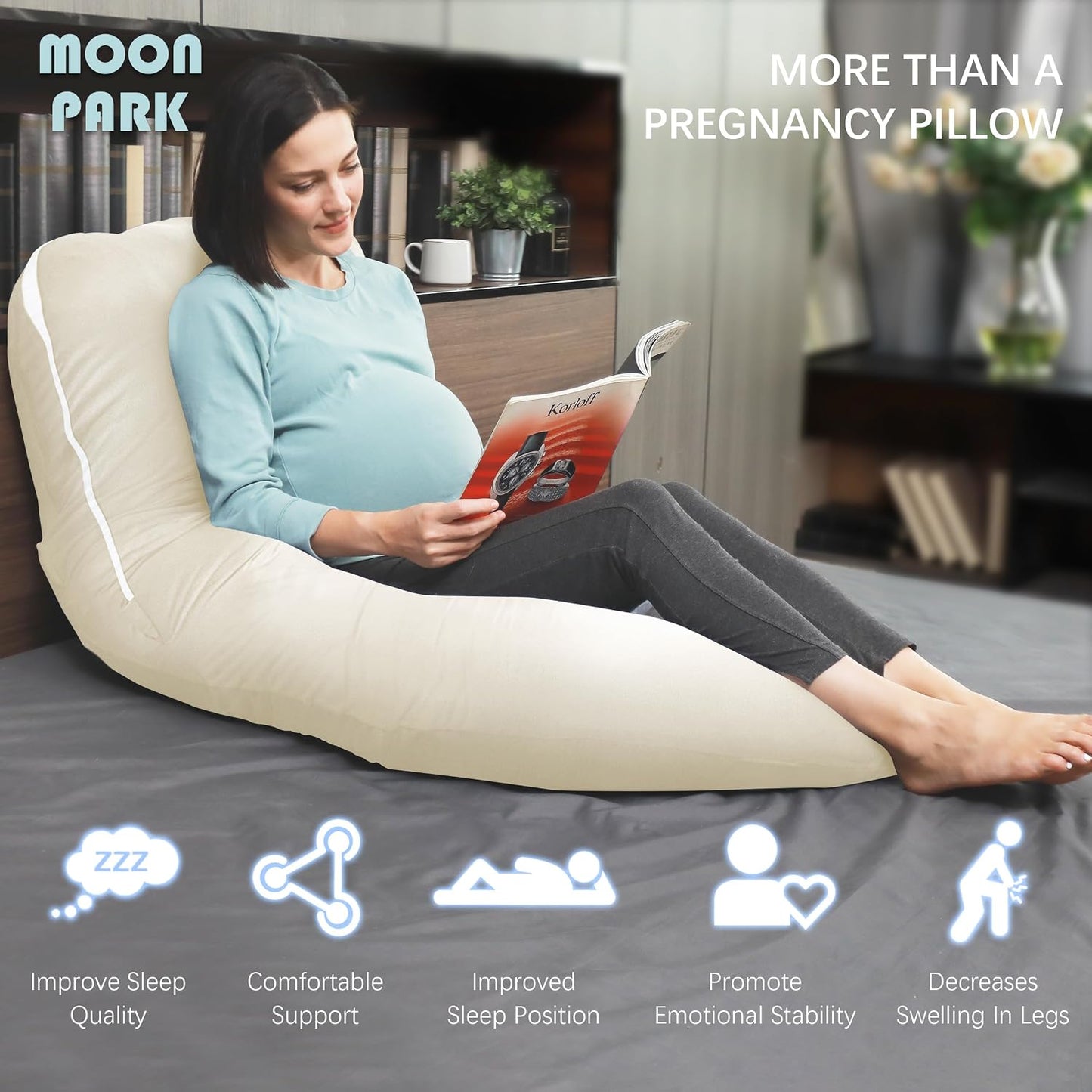 MOON PARK Pregnancy Pillows for Sleeping - 57 Inch U Shaped Full Body Maternity Pillow with Removable Cover - Support for Back, Legs, Belly, Hips - Pregnancy Pillow for Women - Grey