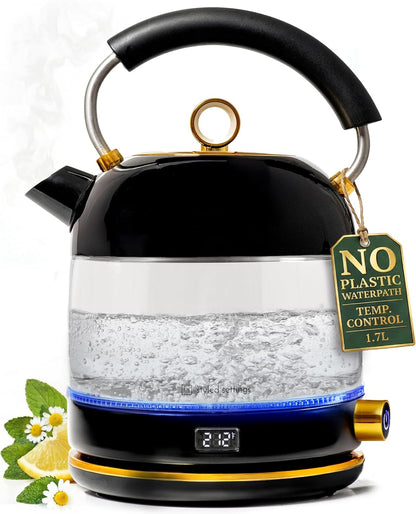 Styled Settings Stainless Steel Electric Kettle with Temperature Control | BPA and Plastic Free Electric Kettle with Keep Warm Function, Borosilicate Glass -1500W Hot Water Boiler with Digital Display