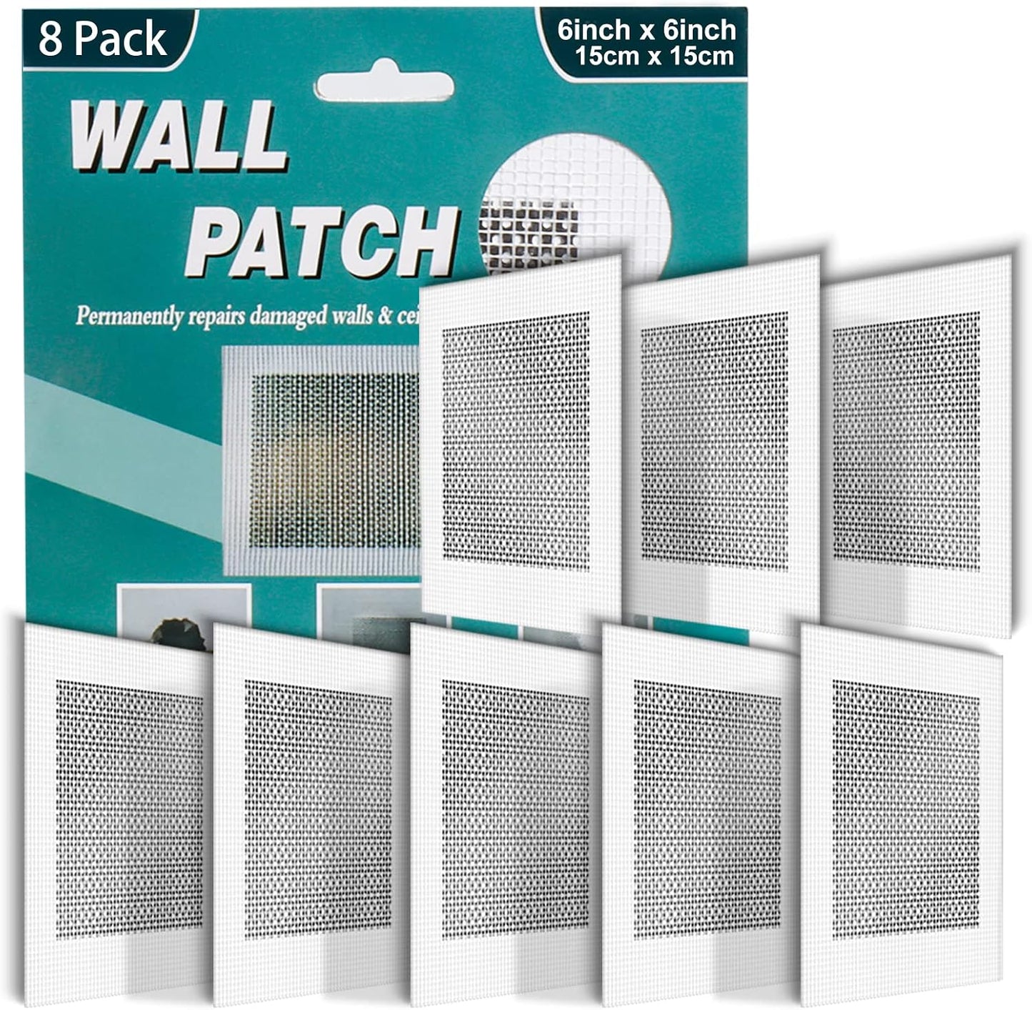 8Pcs 6 Inch Drywall Patch, Wall Repair Patches Wall Hole Repair Patch | Wall Patch for Aluminum Metal Sheetrock Ceiling, Self-Adhesive Fiberglass Repair Kit(6"x 6")