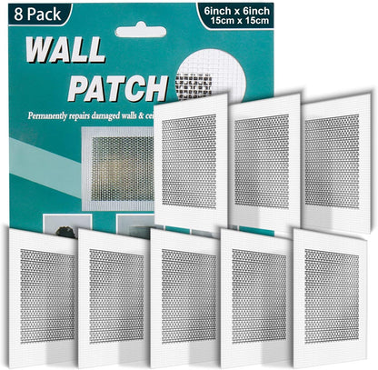 8Pcs 6 Inch Drywall Patch, Wall Repair Patches Wall Hole Repair Patch | Wall Patch for Aluminum Metal Sheetrock Ceiling, Self-Adhesive Fiberglass Repair Kit(6"x 6")