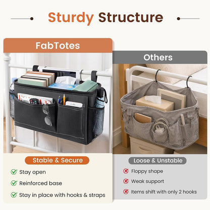 Fab totes Bedside Caddy for Dorm Bed, Bedside Storage Bag Hanging Organizer