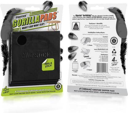 Slipstick GorillaPads CB147 Non Slip Furniture Pads/Gripper Feet (Set of 16) Self Adhesive Rubber Floor Protectors, 1 inch Round, Black