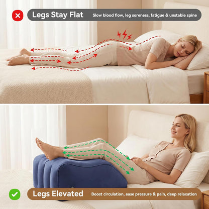 Inflatable Leg Elevation Pillow for Sleeping, Blood Circulation | Ergonomic Wedge Pillow for Swelling, Portable Travel Leg Rest Cushion, Black