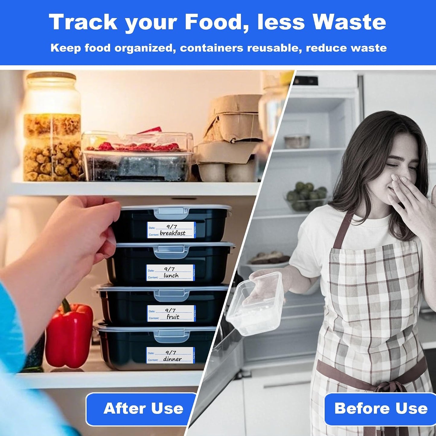 Removable Freezer Labels with Dispenser, 1" x 3", 1 Box (Red) | Writable, remove no residue, waterproof & oilproof, easy peel-off design, 300 labels per box, for meal prep containers