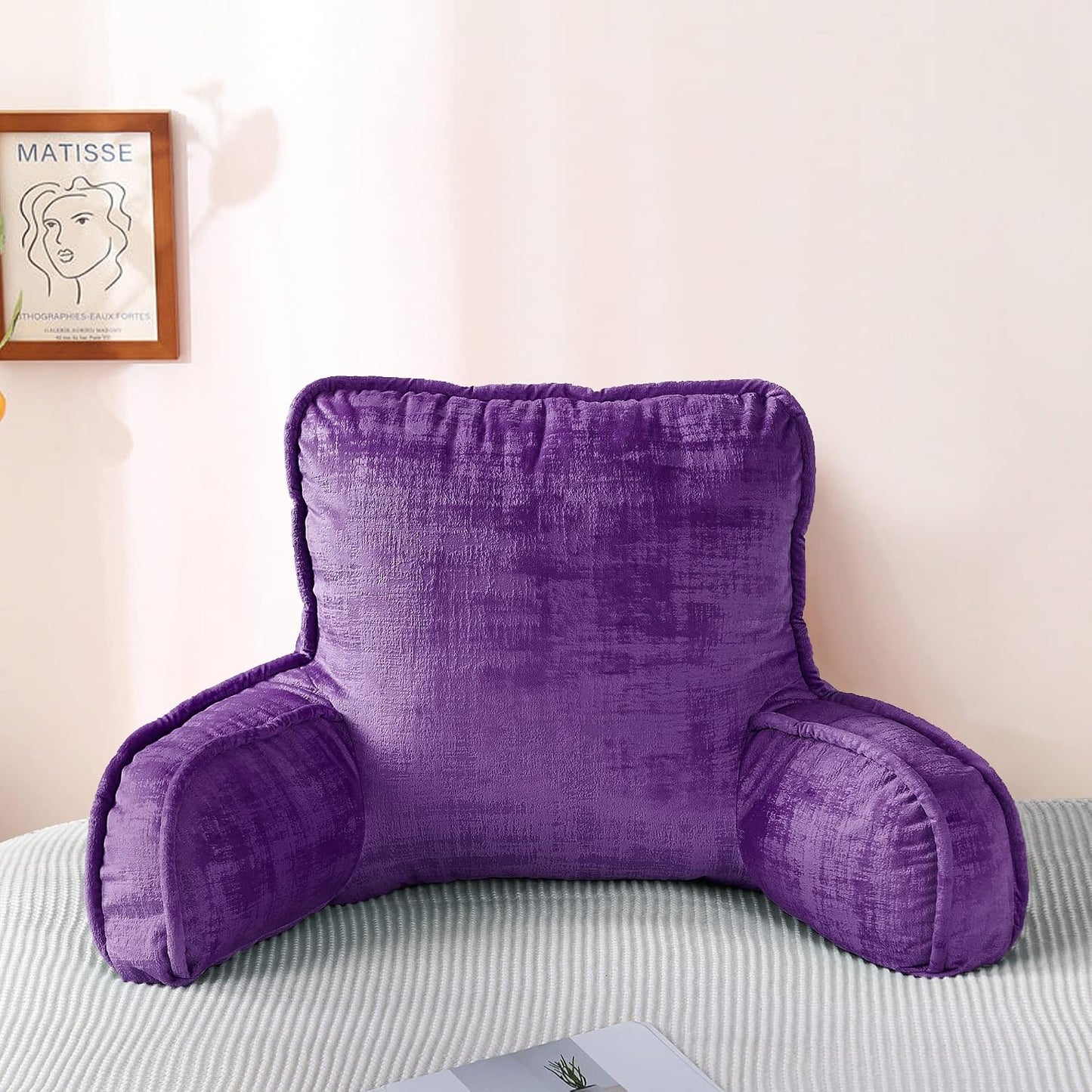 DIY Assembly Art Velvet Backrest Reading Bed Rest Pillow with Arms & Pockets, 18" H for Sitting in Bed Couch Sofa, Back Support Cushion with Removable Cover, 20"x18"x17", Aqua