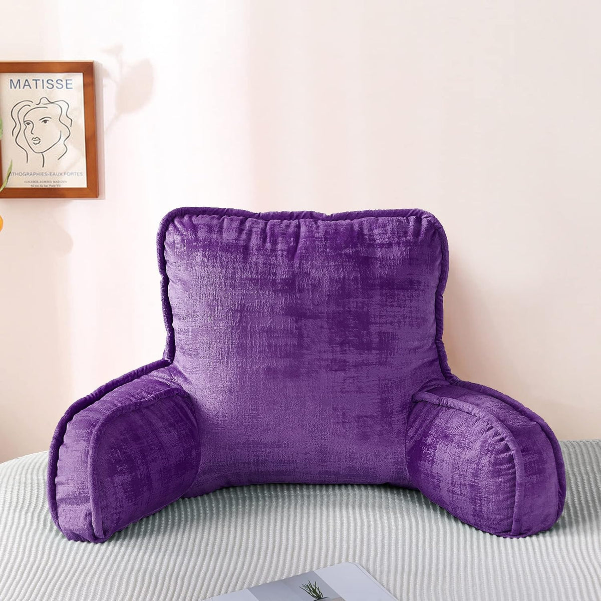 DIY Assembly Art Velvet Backrest Reading Bed Rest Pillow with Arms & Pockets, 18" H for Sitting in Bed Couch Sofa, Back Support Cushion with Removable Cover, 20"x18"x17", Aqua