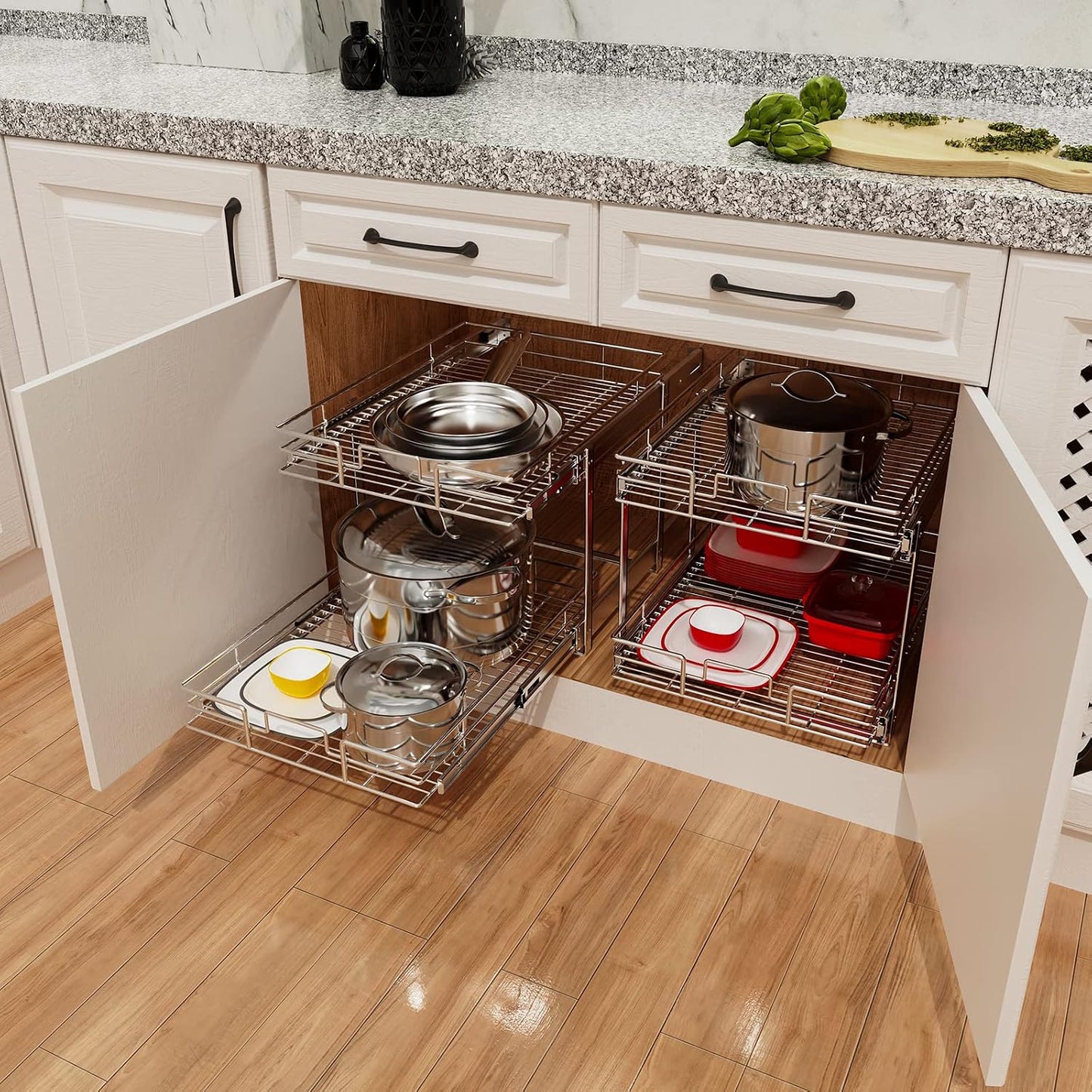 ROOMTEC Pull Out Cabinet Organizer, Pull Out Shelves 5½" W x 21½" D, Heavy Duty Cabinet Drawers Slide Out Kitchen Organizers Storage Shelf
