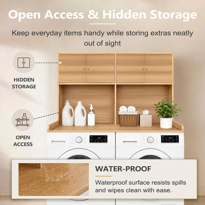 Washer Dryer Countertop with Cabinets, 2-Tier Laundry Countertop with Shelf | Washer and Dryer Topper with Edge, Over Washer and Dryer Shelves for Laundry Room, Universal Fit, 54.5"Wx27.5"Dx32.5"H