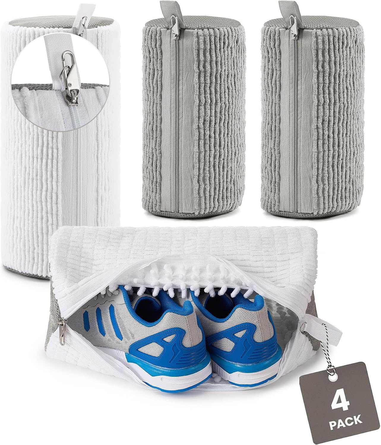 4 PCs Shoe Washing Machine Bag, Upgraded Lock-Zipper Design, 360° Deep Clean for Sneakers, Tennis Shoes and Slippers, Quiet Shoe Laundry Bag for Washer and Dryer (4 PACK)