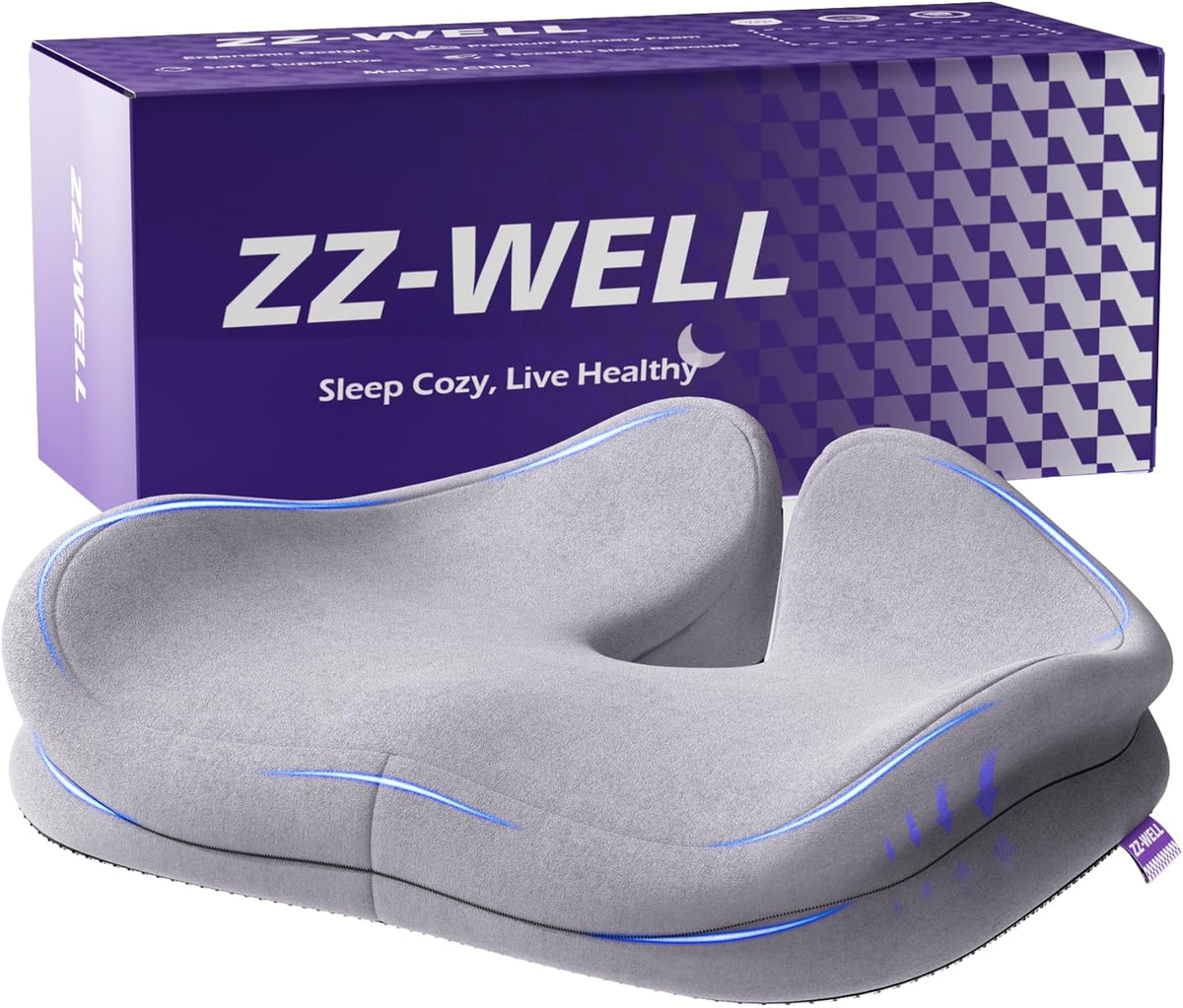 ZZ-WELL Seat Cushions for Office Chairs, Coccyx Cushion for Tailbone Pain, Memory Foam Butt Pillows for Computer Gaming Chair, Patented Pressure Relief Design Chair Cushion (Light Grey, XX-Large)