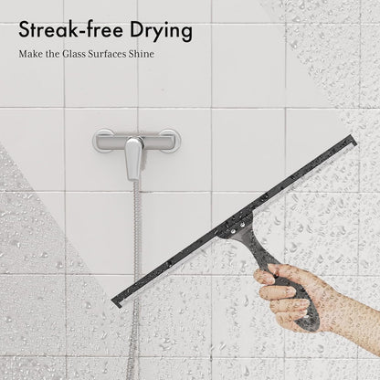 AmazerBath Squeegee for Shower Glass Door, 10 Inches, Clear | All-Purpose squeegee with Suction Hook & Adhesive Hook, Silicone Blade, for Shower Doors, Windows, Tiles and Car Glass