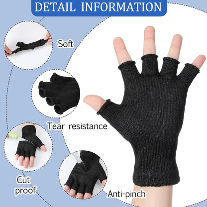 Geyoga 2 Pair Fingerless Cut Resistant Gloves Kitchen Cutting Glove Food Grade Gloves for Chef Mandolin Slicing(Grey and Black)