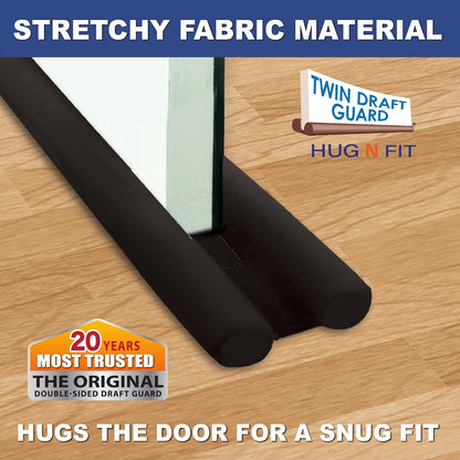 Twin Draft Guard Hug N Fit, Original Dual Draft Stopper Instantly Blocks Air from Entering, Water Repellent, Fits 28”-36” Length with 1.5” Energy Saver Tube
