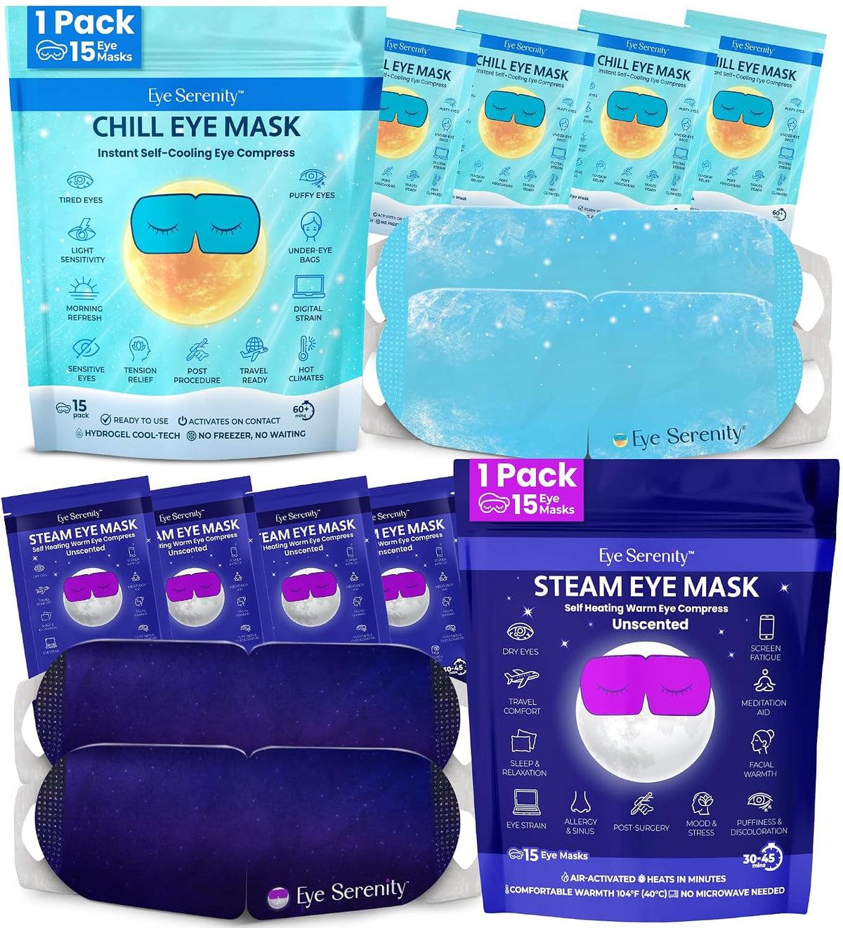 Eye Serenity Steam Eye Mask, Heated Eye Mask Fast Relief for Stye Unscented