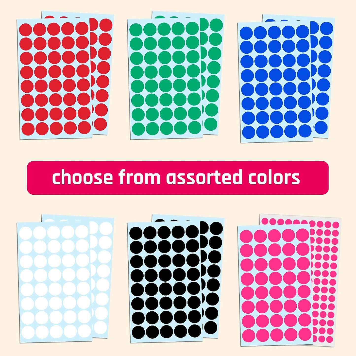 2000 Pack, 3/4" Round Colored Dot Stickers Labels - 10 Colors
