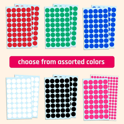 2000 Pack, 3/4" Round Colored Dot Stickers Labels - 10 Colors