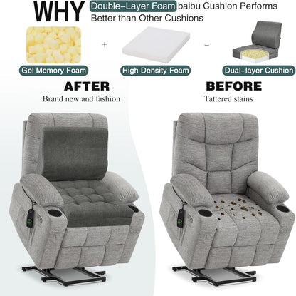 baibu Memory Foam Recliner Cushions with Lumbar Support Pillow Set for Elderly, 20x20x5 Inch Dual-Layer Design Non-Slip Recliner Seat Cushion & Back Support Pillow for Reduce Hip & Lumbar Pain, Brown