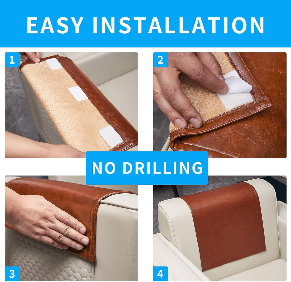 Non Slip Recliner Headrest Protector Washable Faux Leather Headrest Covers for Recliner Chair Waterproof Couch Head Rest Covers for Sofa,Furniture,Office Chair,Theater Seat