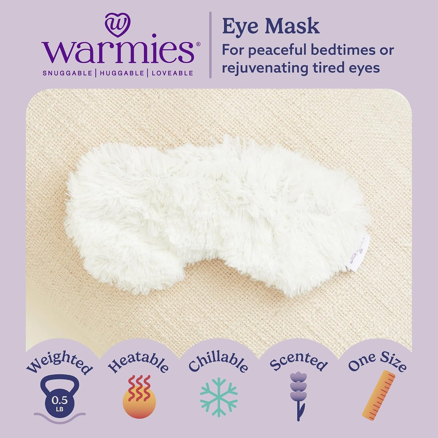 warmies Microwavable Eye Mask for Warmth & Comfort - Heating & Cooling Compress for Calming Relaxation - Weighted & Heated Eye Mask with Scented Lavender for Sleeping - Snowy