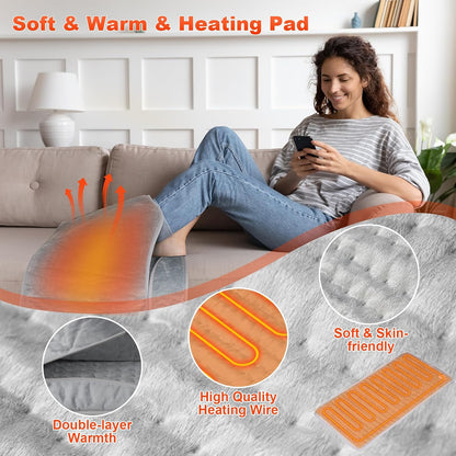 LAMA Electric Heated Foot Warmer, Double Persons Heating Foot Warmers for Men and Women, Rapid Foot Heating Pad with 6 Level Temp & 4 Timers for Bed/Christmas/Home/Office, Detachable,Washable,Grey