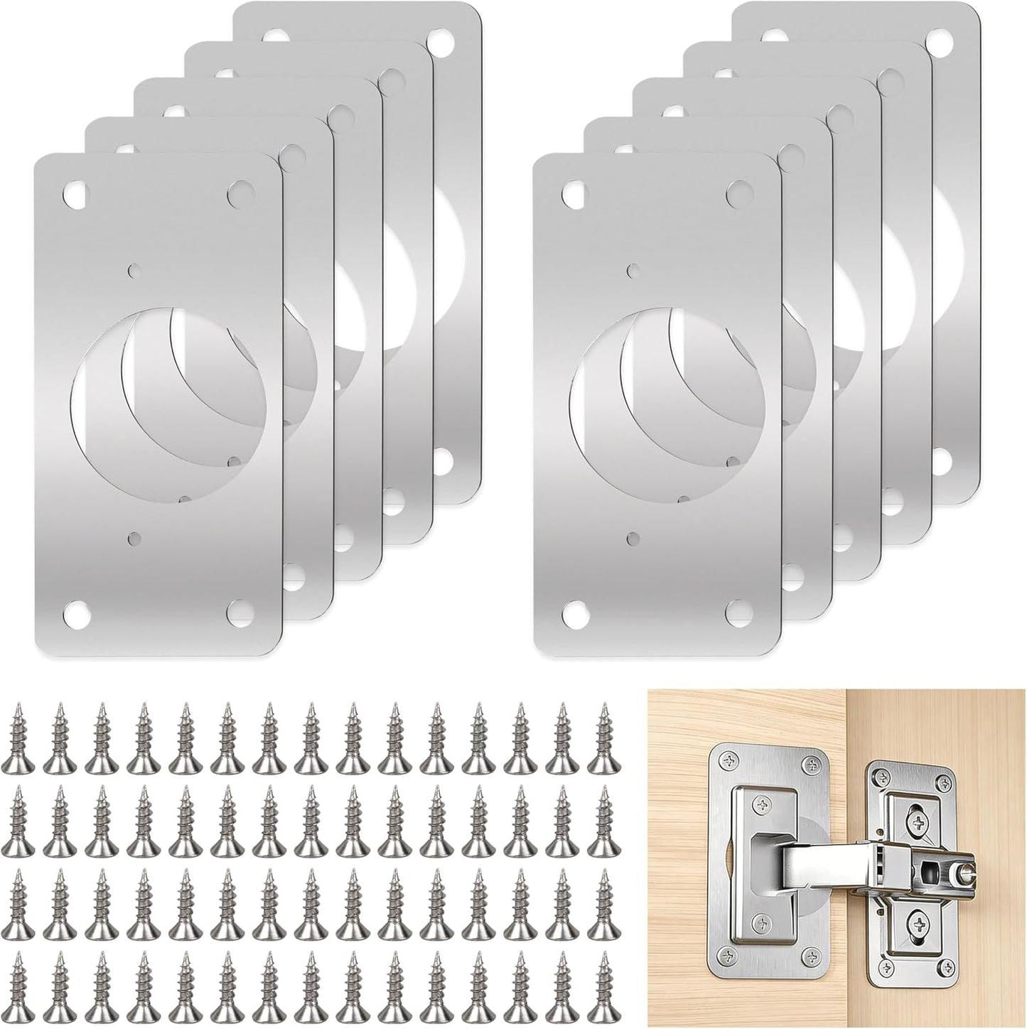 Cabinet Hinge Repair Board Replacement Kit,Cabinet Hinge Repair Kit | Cabinet Door Hinge Repair Plates with Screws 10-Pcs