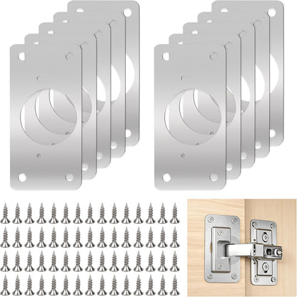 Cabinet Hinge Repair Board Replacement Kit,Cabinet Hinge Repair Kit | Cabinet Door Hinge Repair Plates with Screws 10-Pcs