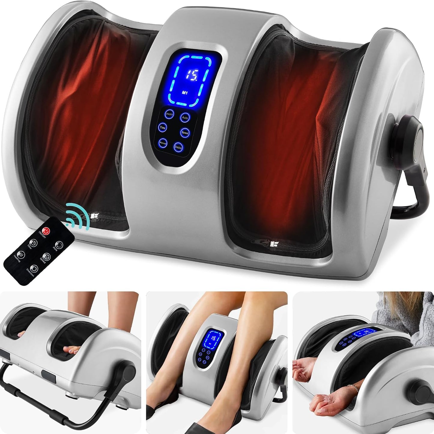 Best Choice Products Shiatsu Foot Massager with Heat for Plantar Fasciitis & Neuropathy, Kneading Foot & Calf Massager with Remote, 360° Adjustable Handle, Rolling & Compression Massage - Navy