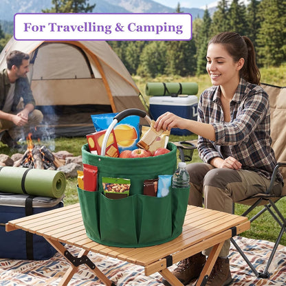 17L Cleaning Caddy with Handle and 6 Pockets, Foldable Cleaning Supply Caddy, Portable Shower Caddy in 600D Oxford Fabric, Multifunctional Storage Basket for Camping, Gardening, Black