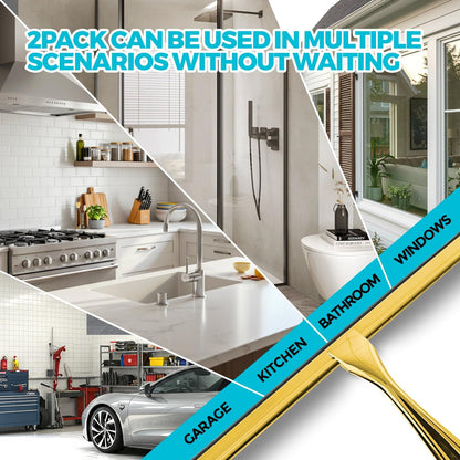 2pcs Shower Squeegee for Glass Doors with Adhesive Hanging Hook Set | 10” Silver, Bathroom Accessories, Window Cleaner, New Home Essentials, Soft Rubber Blade, Metal Handle, Ergonomic Grip