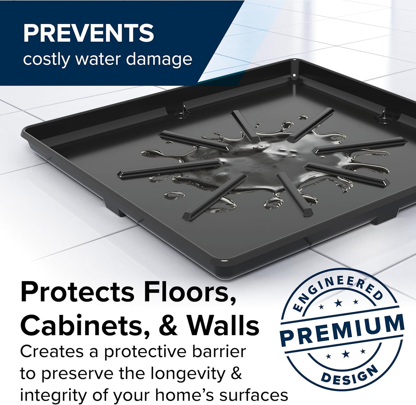 Camco Low Profile Washing Machine Drain Pan with PVC Fitting, 29 inch x 33 inch ID and 31 inch x 35 inch OD - Protects Your Floors from Washing Machine Leaks - Easy to Use - Pewter - 20788