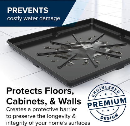Camco Low Profile Washing Machine Drain Pan with PVC Fitting, 29 inch x 33 inch ID and 31 inch x 35 inch OD - Protects Your Floors from Washing Machine Leaks - Easy to Use - Pewter - 20788