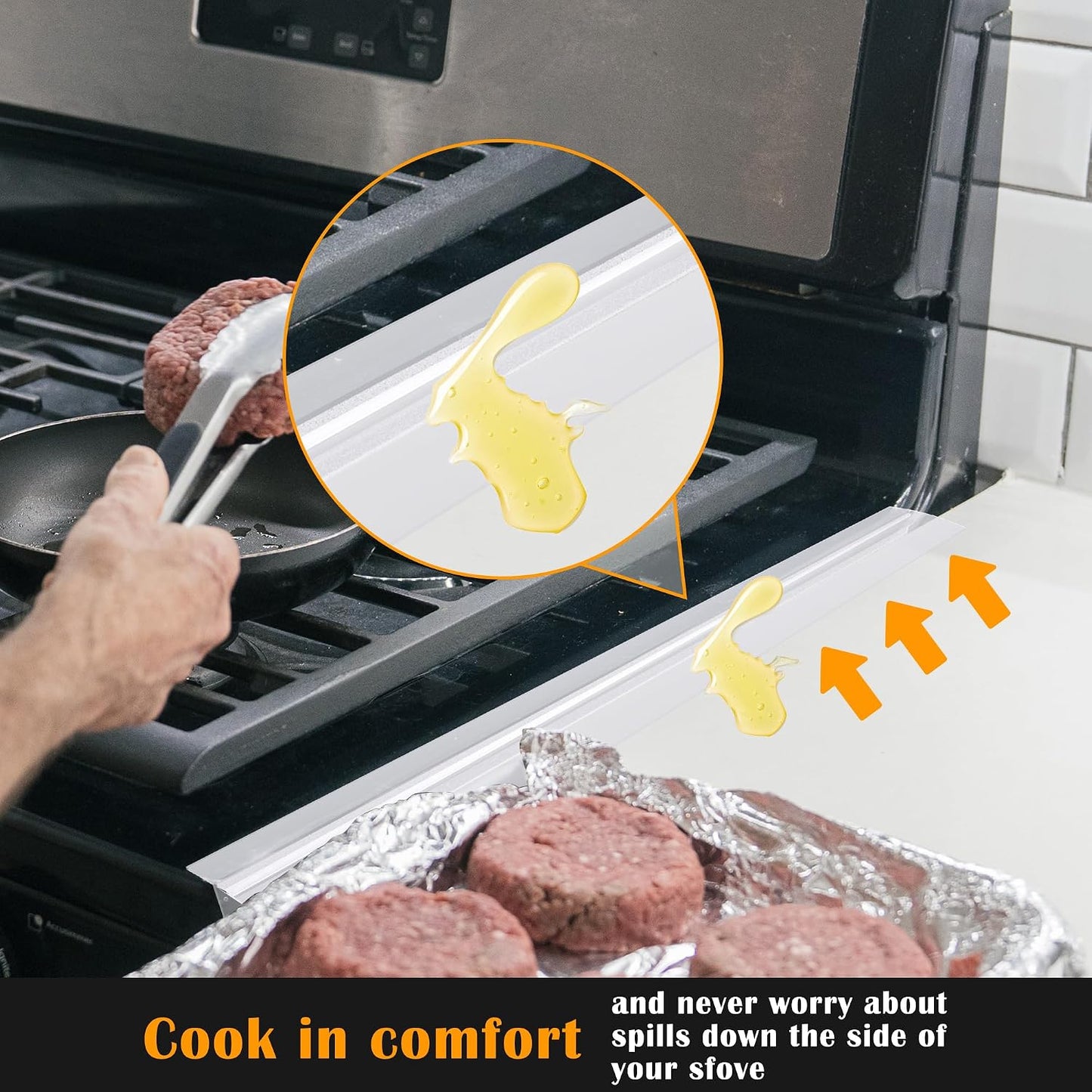 Silicone Stove Counter Gap Cover - 25 Inch Gap Filler 2 Pack Black | Long gap filler seals spills between kitchen appliances Stovetop oven countertop; stove gap cover, gas stove side gap covers