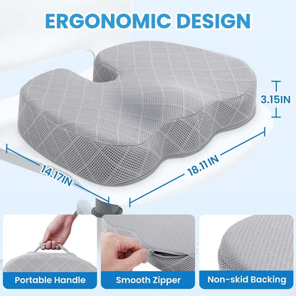 TushGuard Seat Cushion, Memory Foam Office Chair Cushion - Black, Large