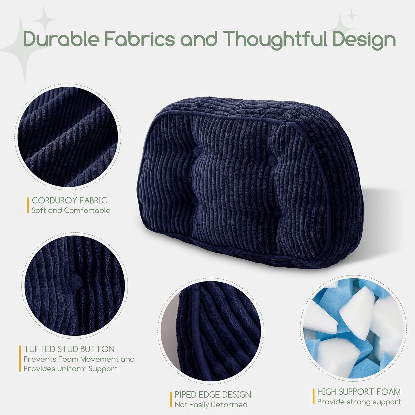 HIGOGOGO Lumbar Support Pillow for Recliner Chair/Accent Chair/Couch/Office Chair, Tufted Corduroy Back Support Cushion for Elderly, Recliner Cushions for Back Rest, Pain Relief, Reading, Dark Grey