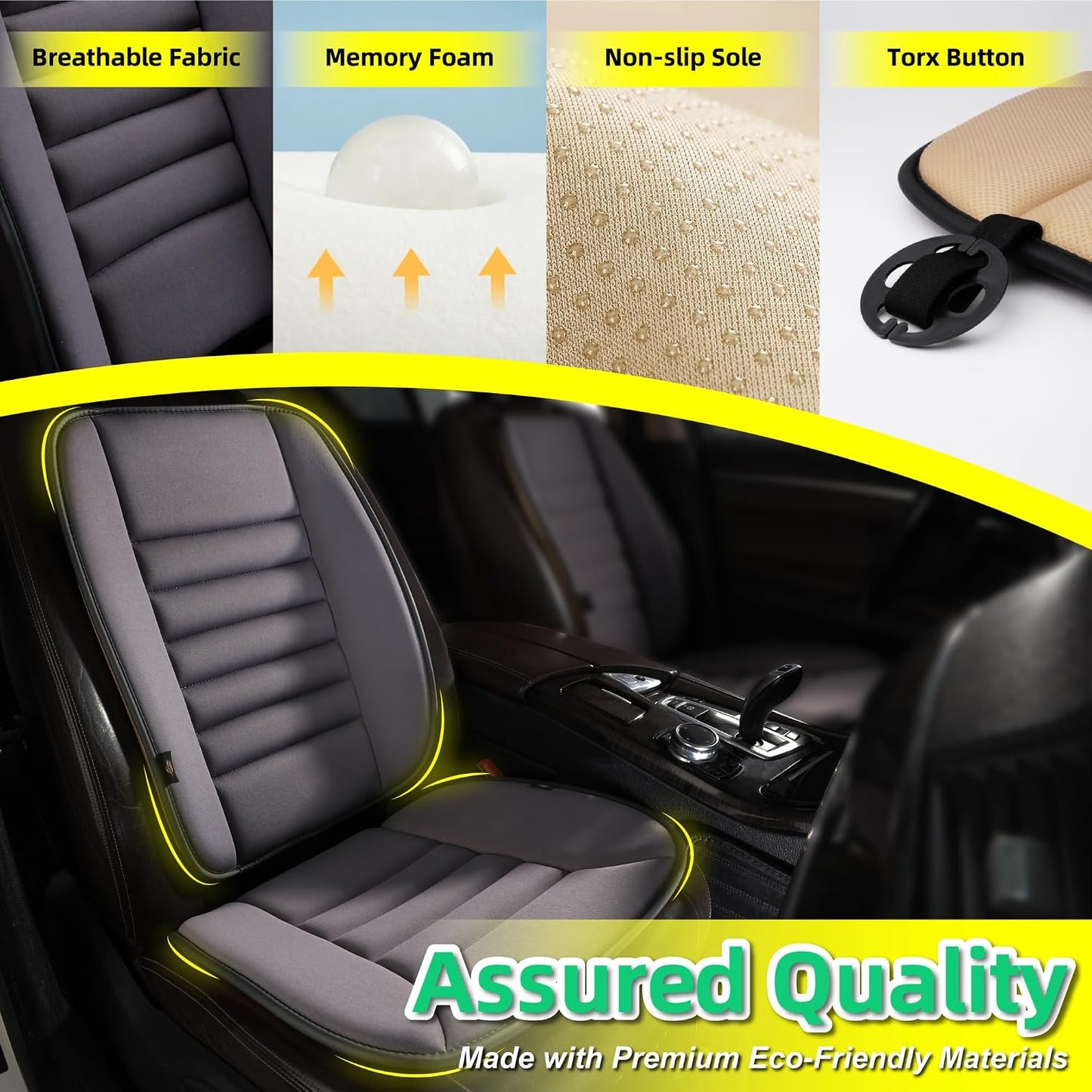 kingphenix Car Seat Cushion with Back Support Pillow, Memory Foam, Black | Memory Foam Car Cushion for Long Driving, Truck, Office Chair, Tailbone and Lower Back Support