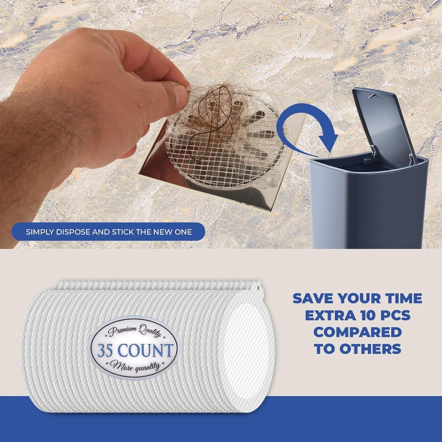 35 Pack Hair Catcher Shower Drain Disposable Mesh Stickers (Round)