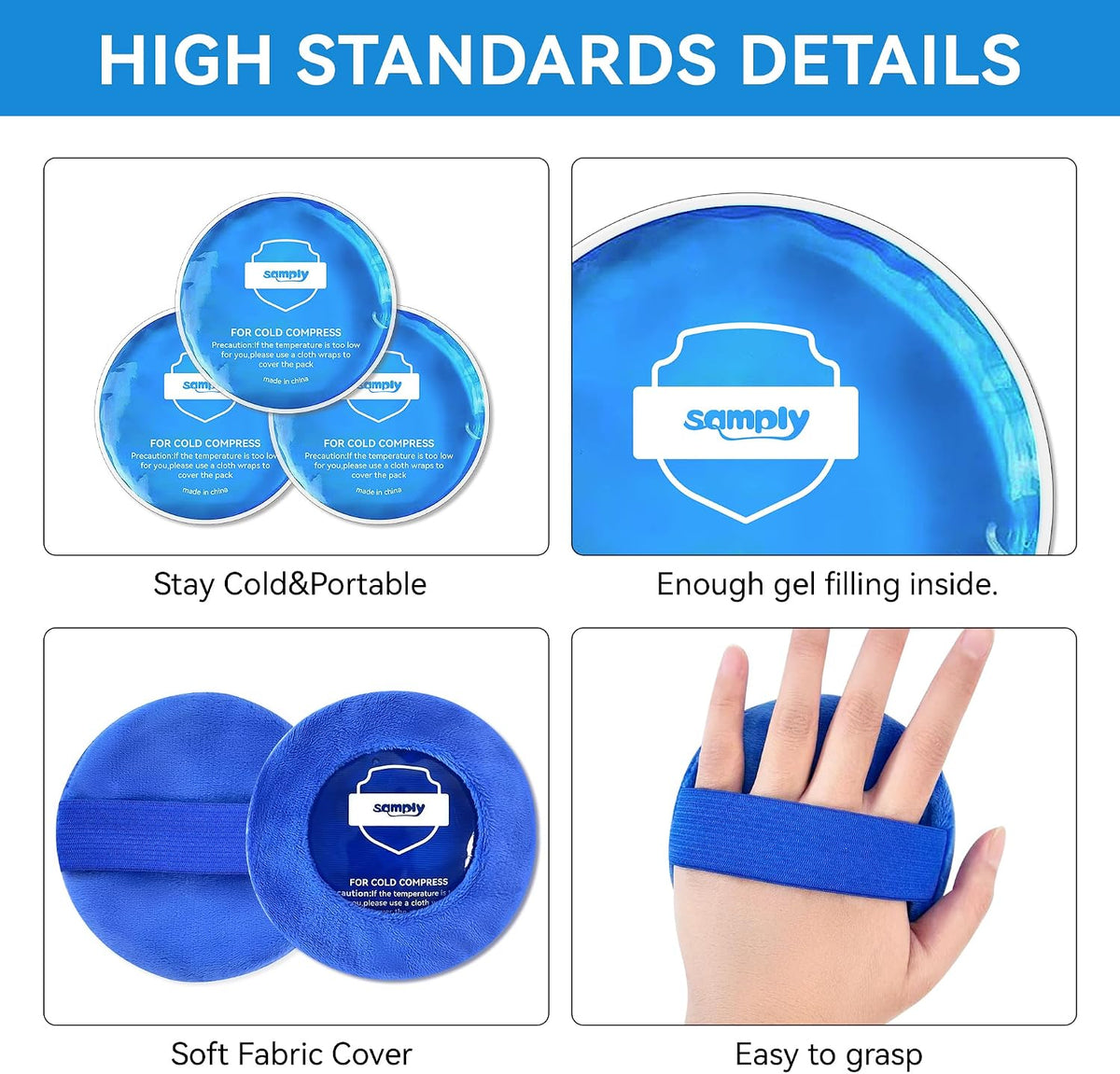 samply Small Gel Ice Packs, 5 Mini Reusable Cold Packs with 2 Covers
