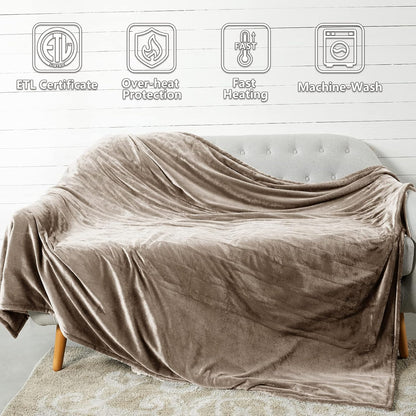 Tefici Heated Blanket Throw,Ultra Soft 2-Layer Flannel Electric Blanket