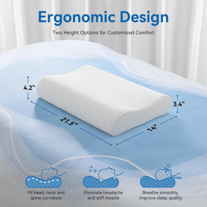AM AEROMAX Contour Memory Foam Cervical Pillow for Neck Pain Relief, White