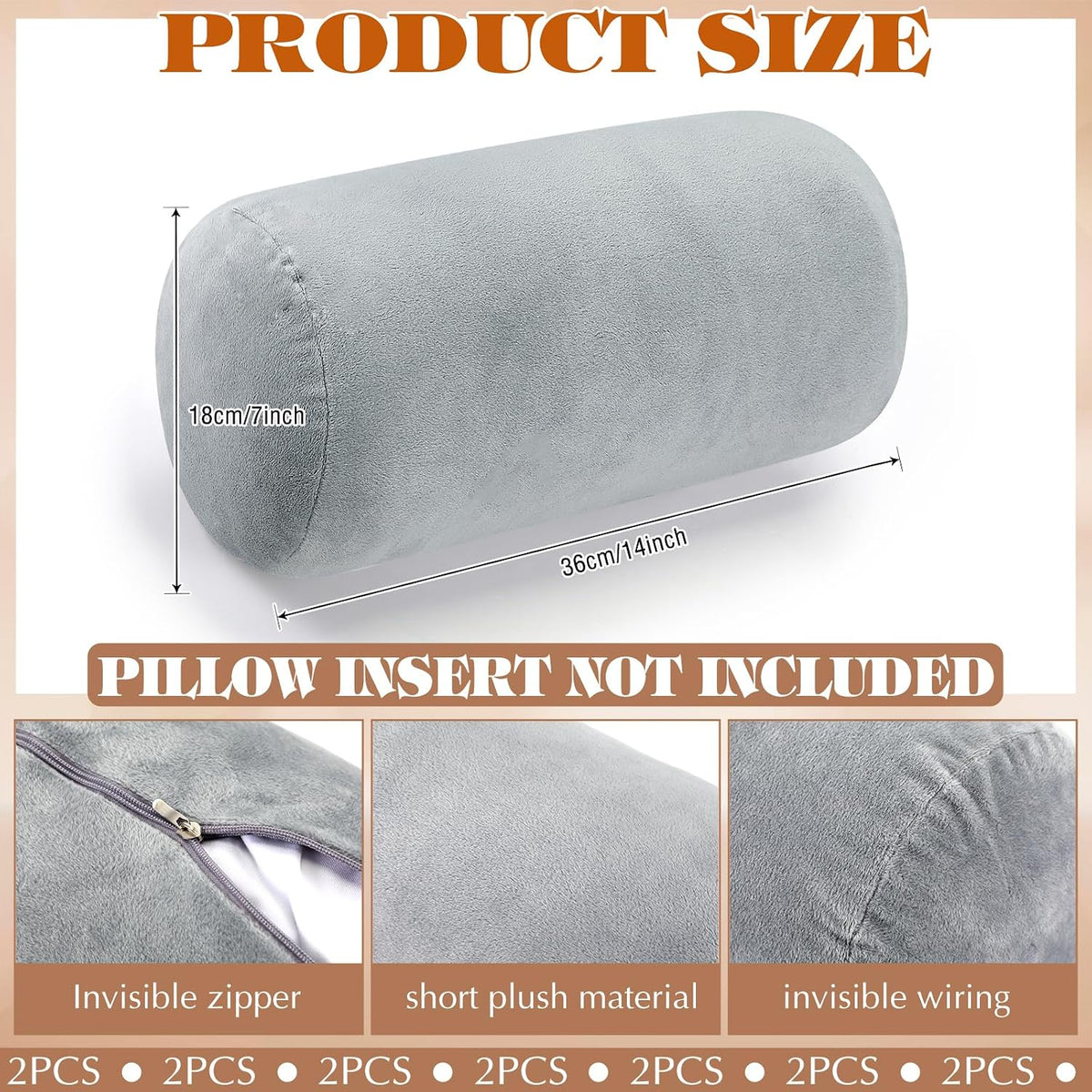 Newwiee 2 Pcs Cooling Neck Roll Pillow Case, 16 x 6 Inch, Gray