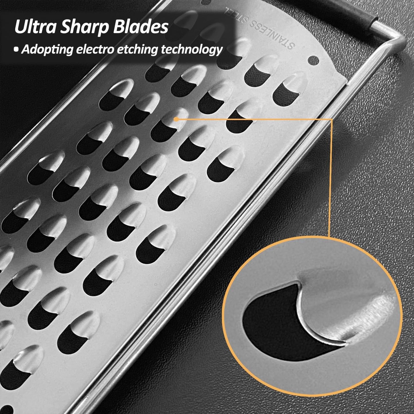 4-Pcs Pro Set Zester Grater Set, Cheese Grater with Razor-Sharp Stainless Steel Blade, Fine/Coarse/Extra Coarse/Slider Attachment