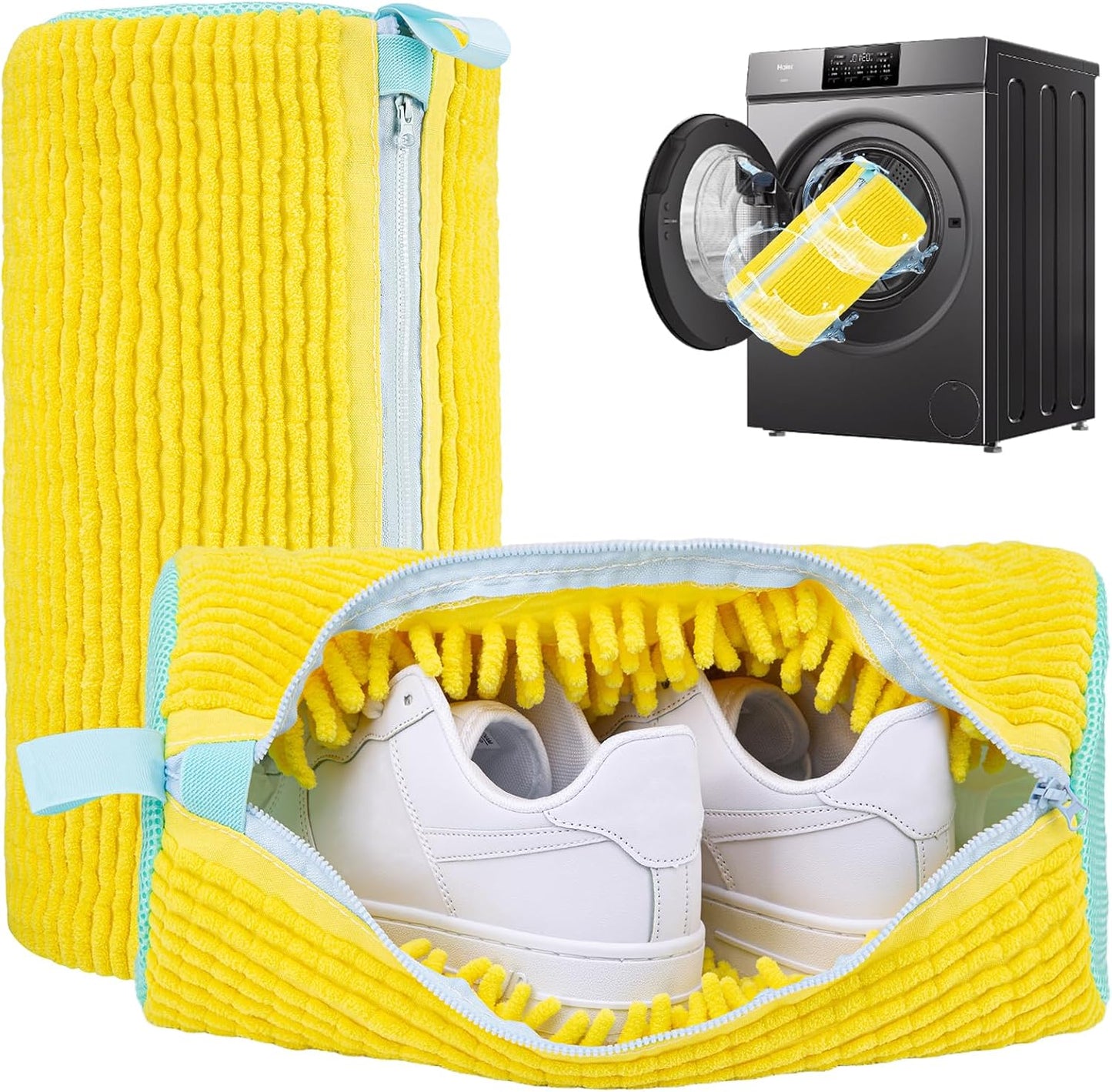 Shoe Washing Machine Bag: 2 Pack Reusable Shoes Cleaning Bags, Light Yellow | Heavy Duty Shoe Laundry Bag for Washer & Dryer, 360° Deep Clean for Sneakers Tennis Shoes, Gifts for Women Men (2pcs)