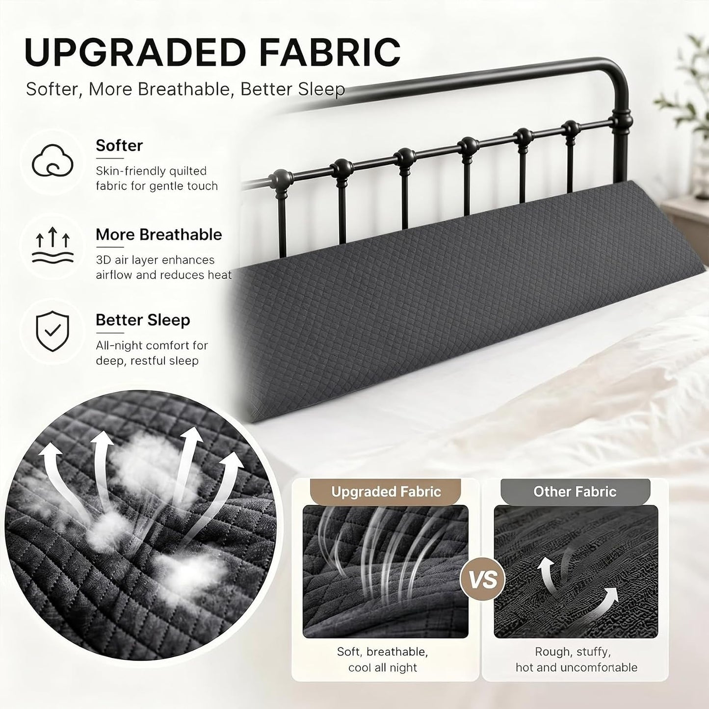 Twin Bed Wedge Pillow for Headboard Gap/Bed Gap Filler Black | Long Triangle Corner Pillows with Pockets,Dense Foam,Pillow Prevents Stuff Drops, Between Twin Mattress and Frames Home Decor